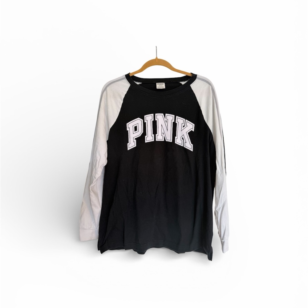 PINK‎ Victoria's Secret Black & White Long Sleeve Raglan Style Shirt Large